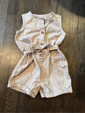Carters Baby Tan Button Front Tie Waist Romper